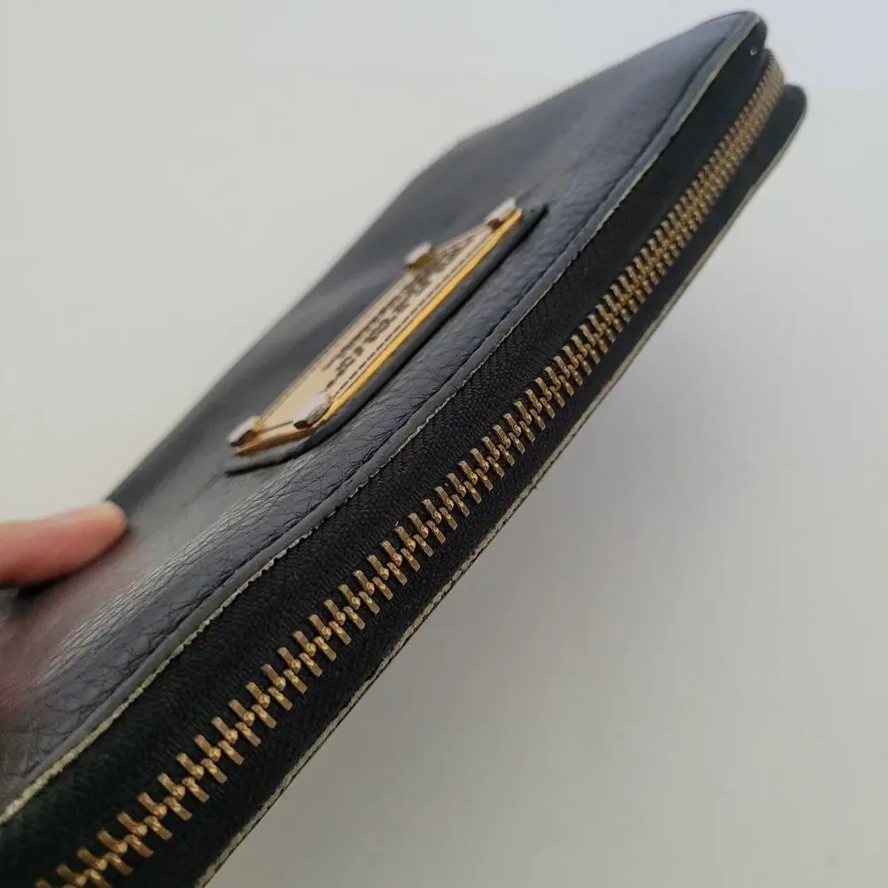 Marc By Marc Jacobs Black Zip Around Wallet Large Classic Logo Workwear Leather